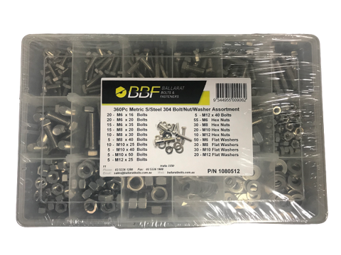 Metric 360pcs Bolt, Nut & Washers Stainless Steel 316
